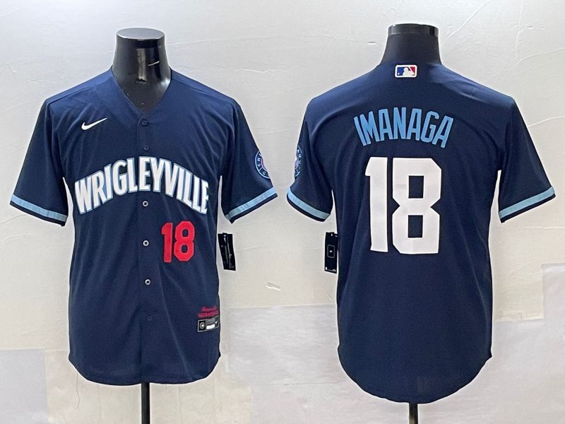 Men Chicago Cubs #18 Imanaga Dark Blue City Edition 2025 Nike MLB Jersey style 2